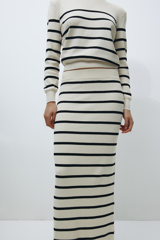 Rib-knit skirt - Cream/Black striped/Black - 4