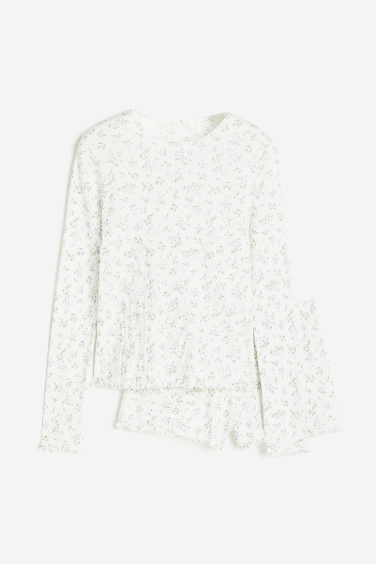 Ribbed pyjamas - White/Floral - 1