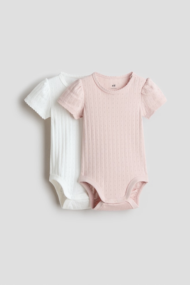 Pack de 2 bodies en pointelle de algodón - Rosa claro/Blanco - 1