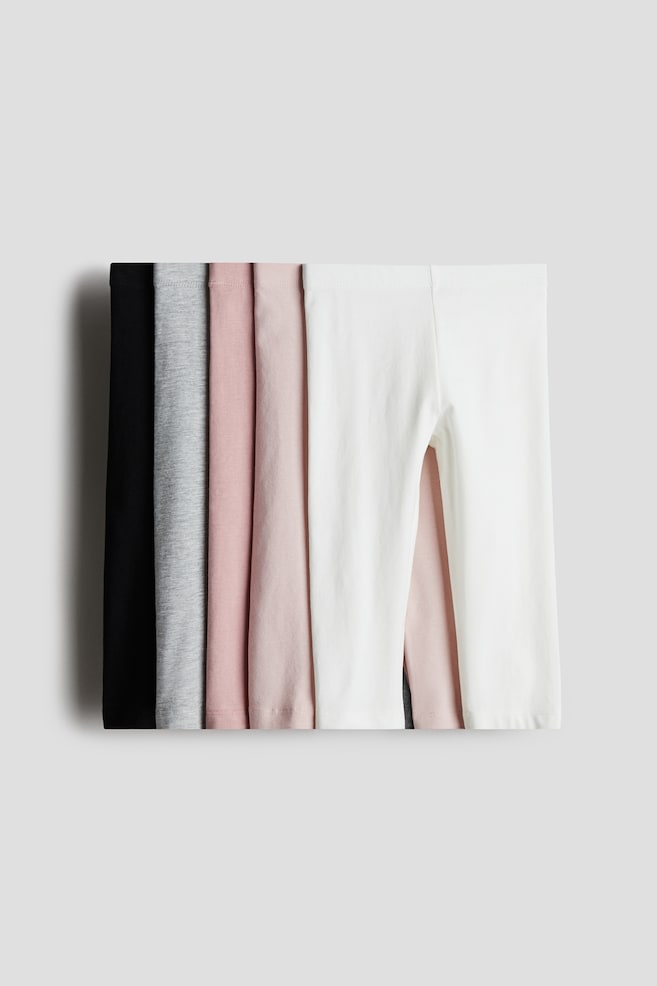Set van 5 katoenen caprileggings - Roze/zwart/Roze/mintgroen/Roze/lichtbeige/Oranje/luipaarddessin/Lichtroze/hartjes - 1