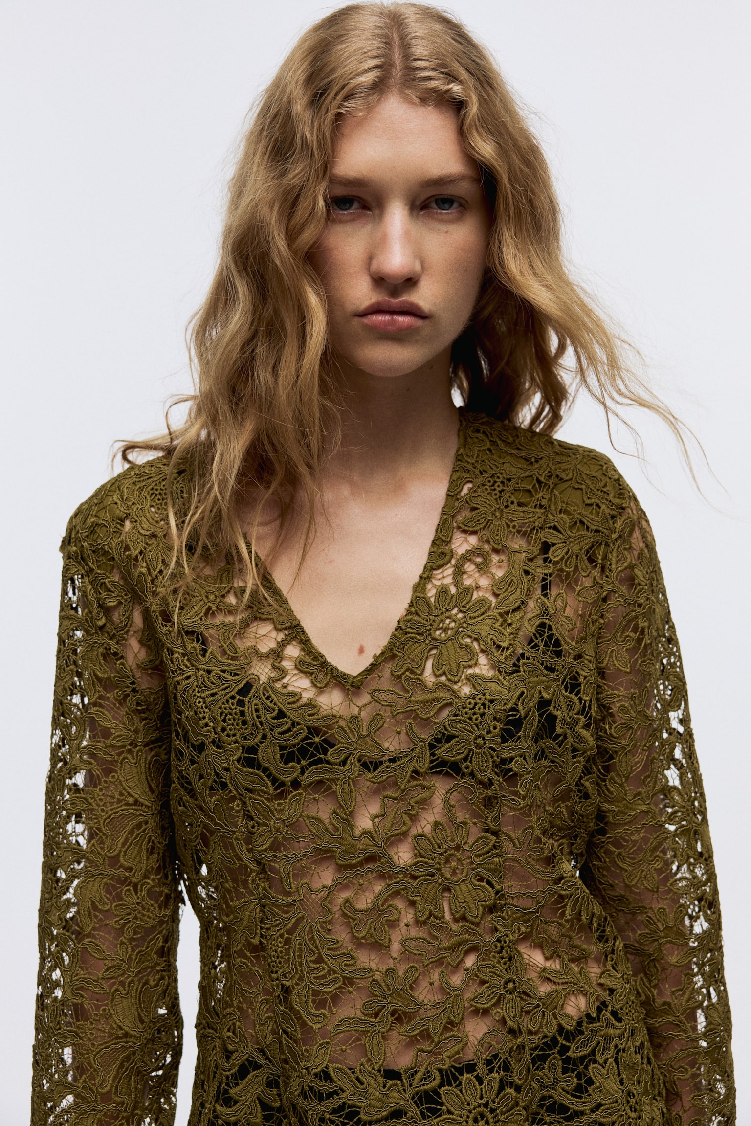 Camicetta in pizzo - Oliva dorato - 1
