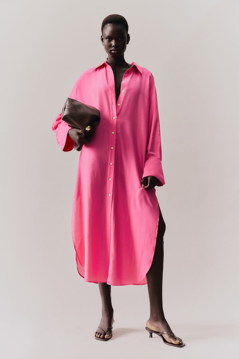 Oversized shirt dress Bright pink Ladies H&M SG