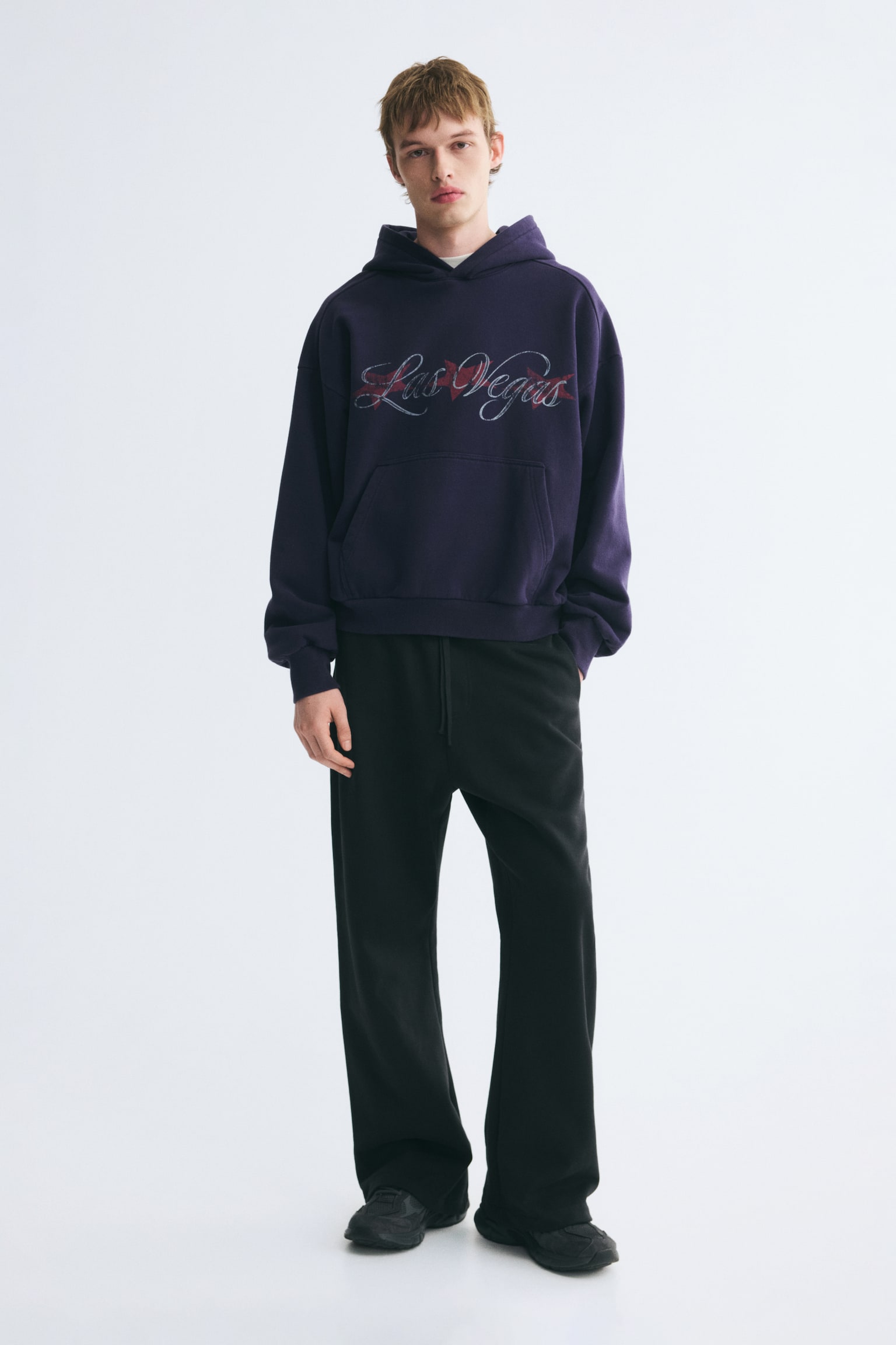 Мужское худи H&M Oversized Printed, цвет: Тёмный синий — фото 3