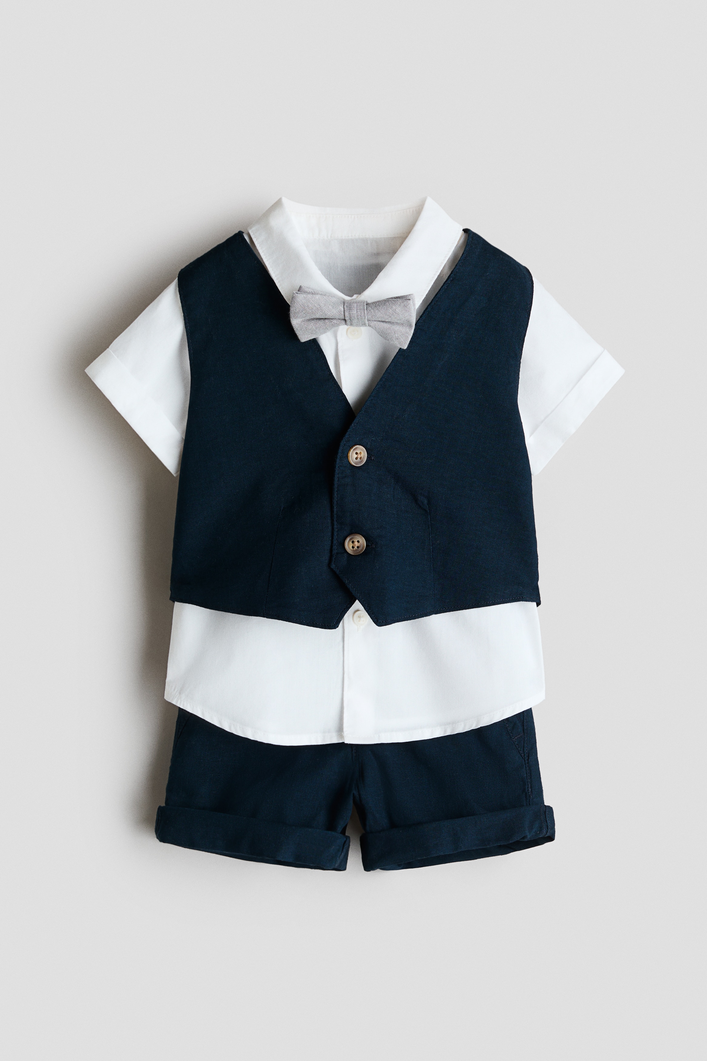 Conjunto de vestir de 4 piezas en mezcla de lino - Azul marino/Blanco/Beige claro/Blanco