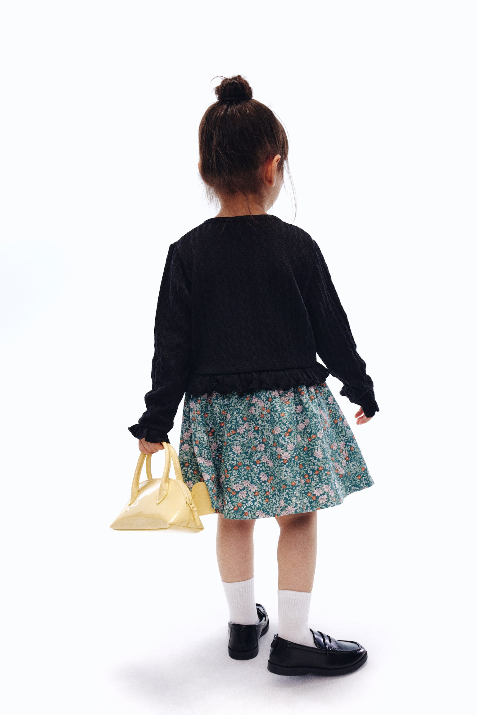 Áo cardigan dệt vặn thừng viền diềm nhún - Màu đen/Màu xám nhạt đốm - 4