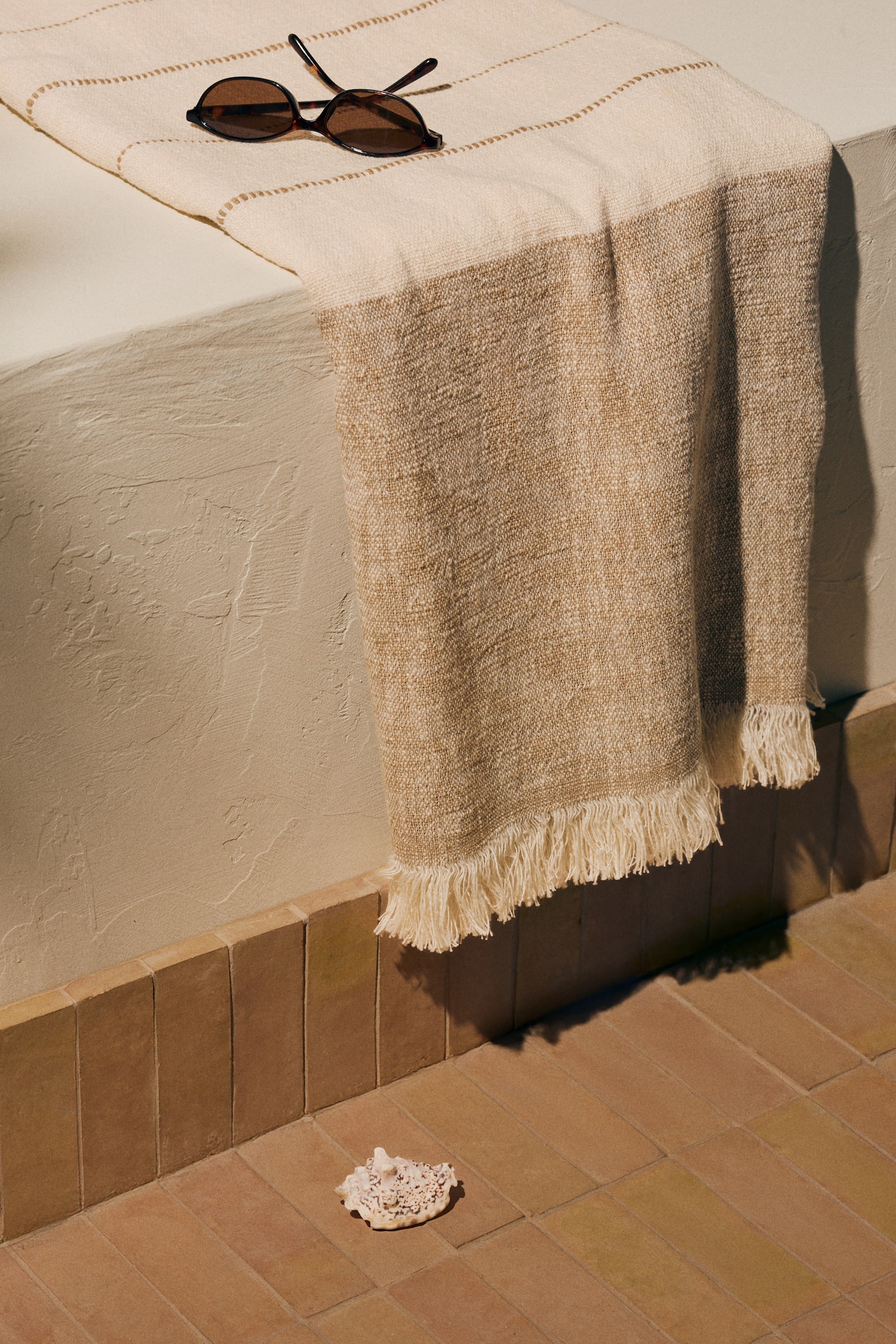 Плед на основі льону - Бежевий/кремовий/Блакитний/кремовий/Жовтий/кремовий/Темно-сірий/кремовий - 2