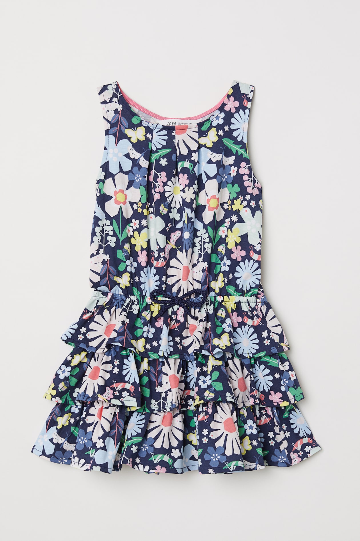 Tiered jersey dress - Sleeveless - Dark blue/Floral - Kids | H&M GB