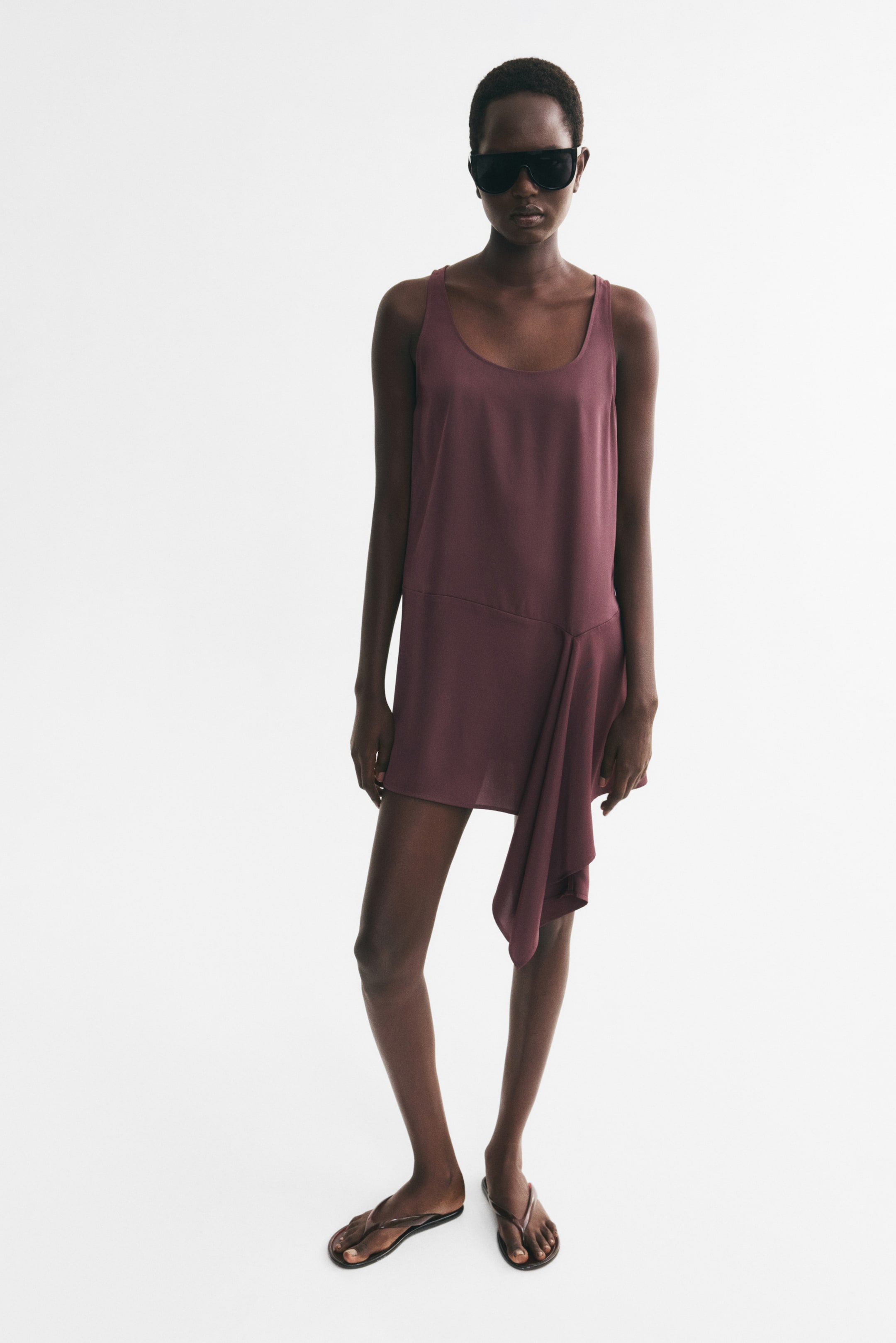 Draped-Panel Twill Dress