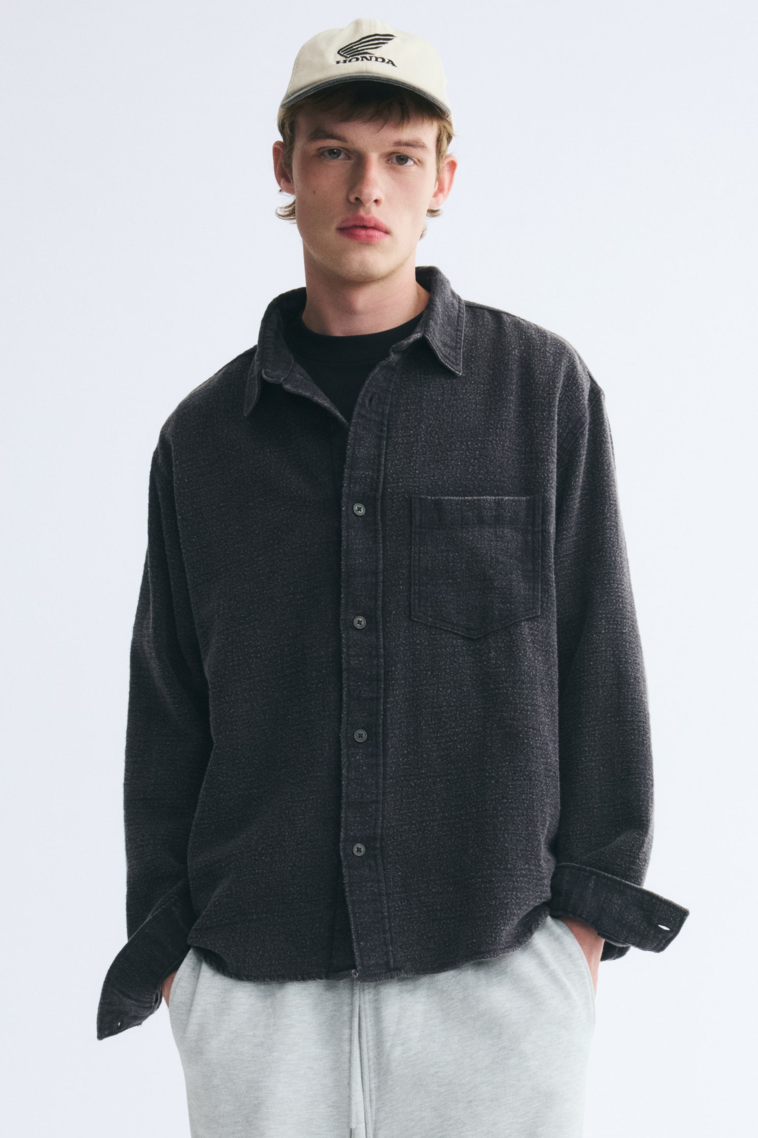 Áo sơ mi khoác nhẹ vải cotton - Màu đen phai - 1