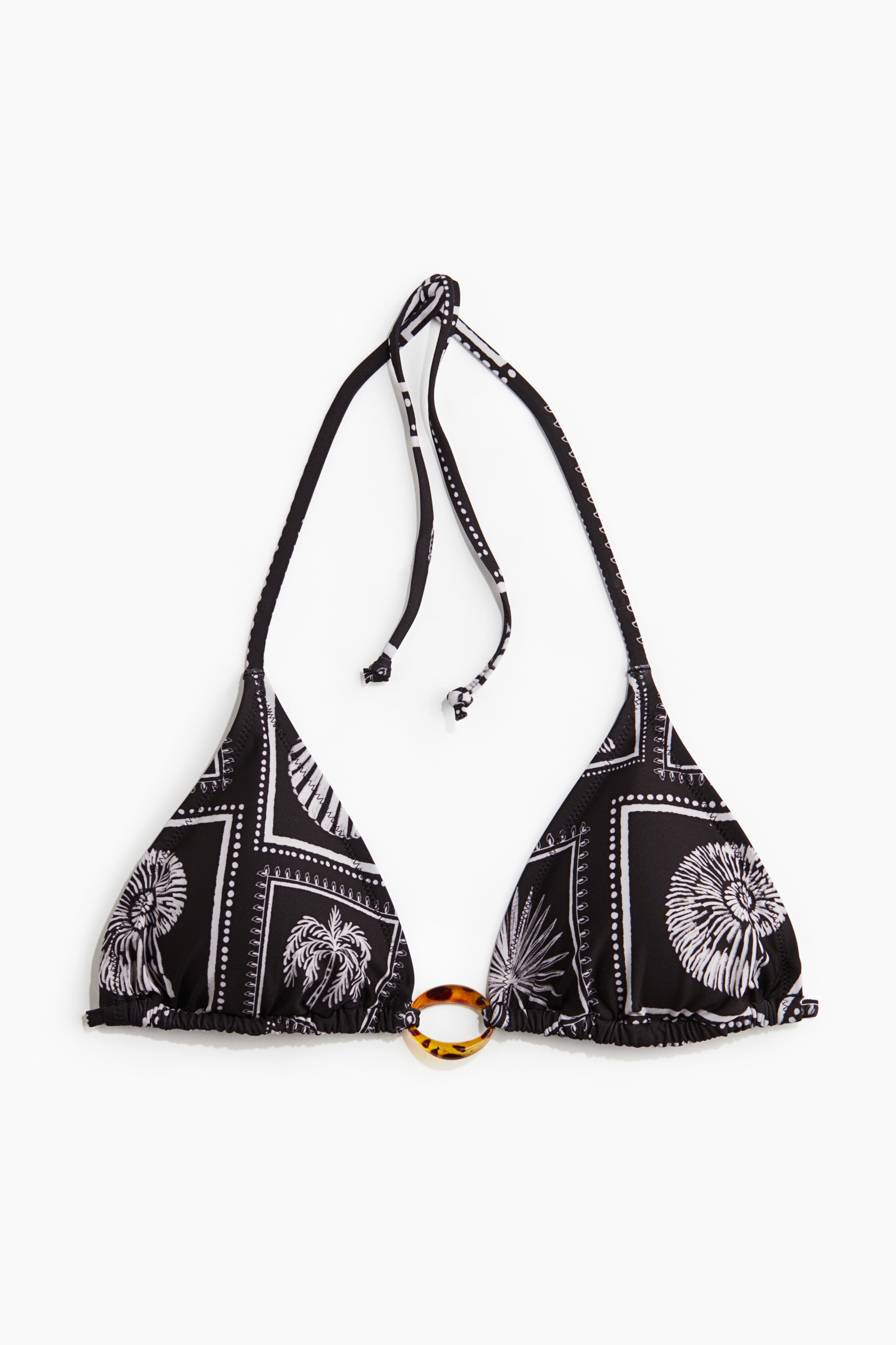 Dolgulu Üçgen Bikini Üstü - Siyah/Desenli/Sarı/Siyah