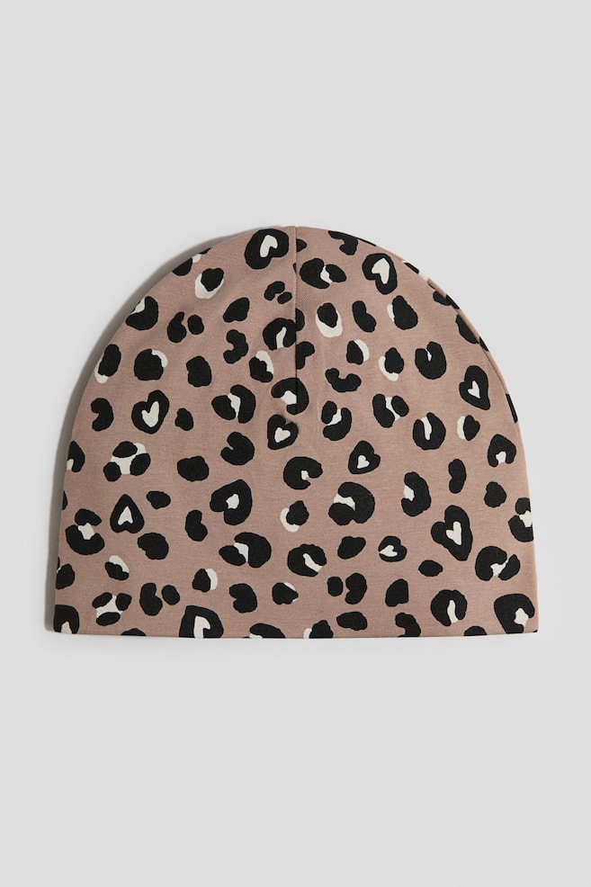 Beanie mit Fleecefutter - Graubraun/Leopardenmuster - 1
