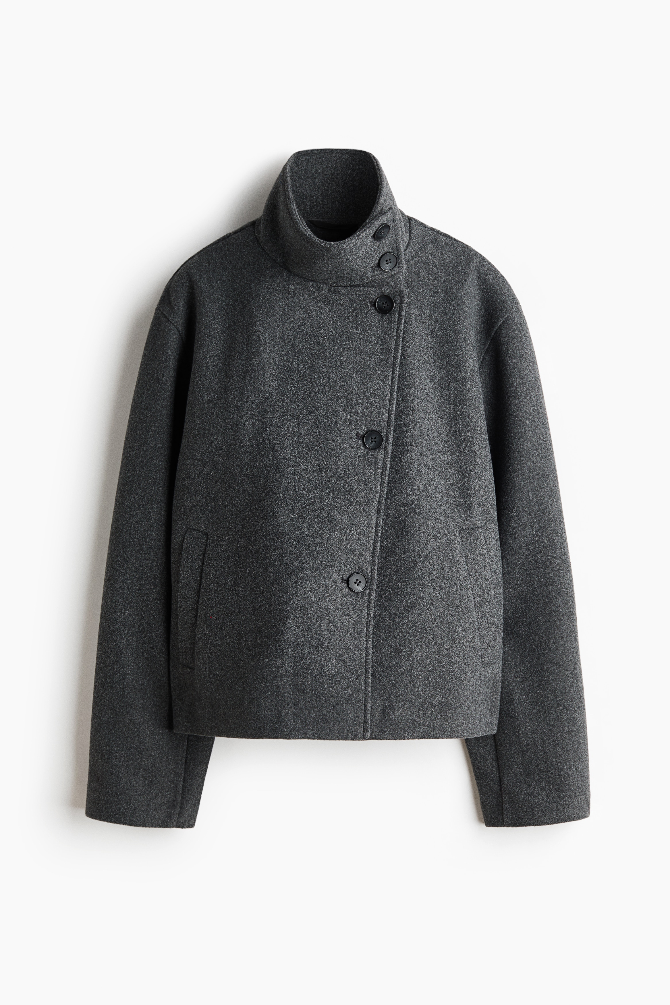 Felted funnel-collar jacket - Dark grey/Light beige