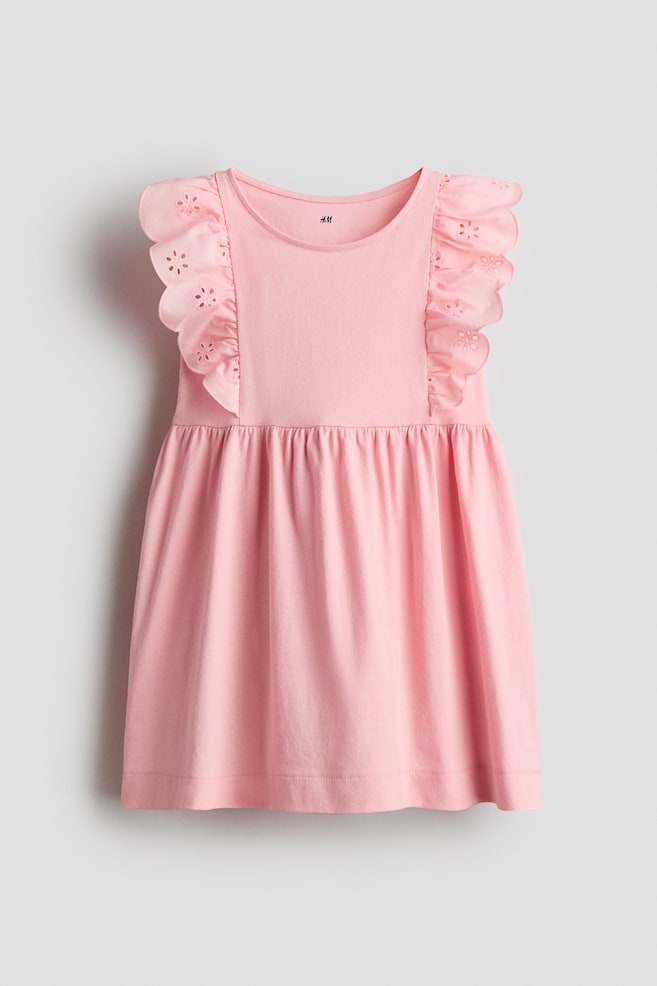 Flounce-trimmed cotton dress - Light pink/Light blue/Striped/Cream/Light pink/Cherries/Navy blue/Yellow - 1