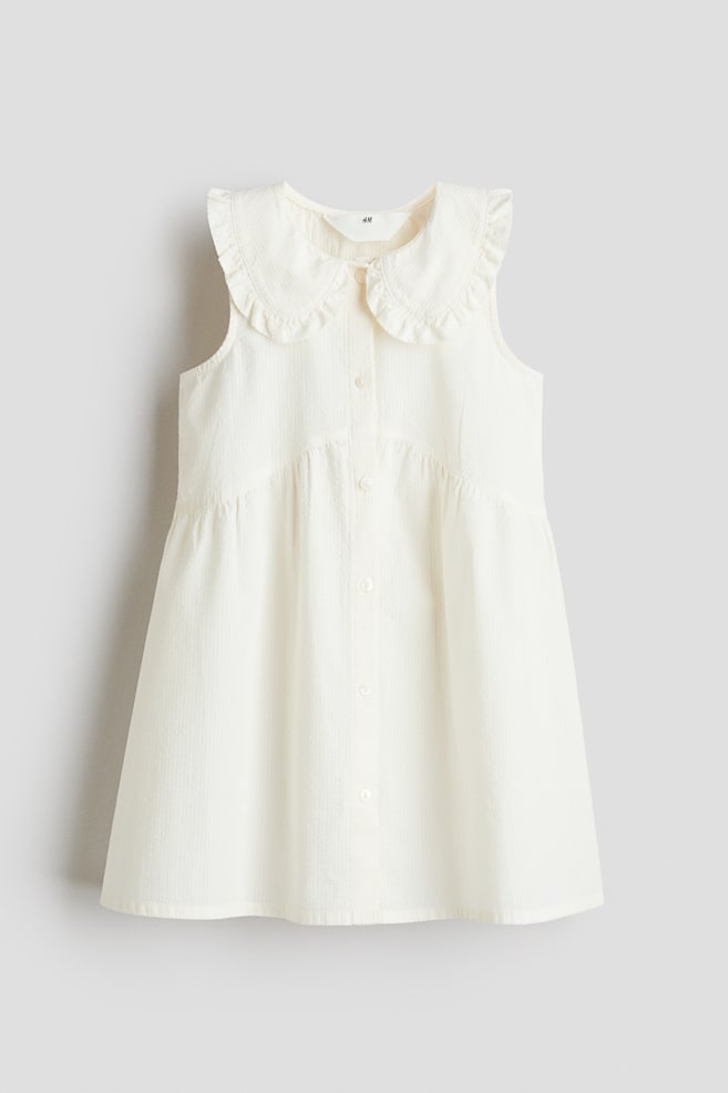 Vestido con cuello en seersucker - Blanco/Azul claro/Rayas blancas - 1