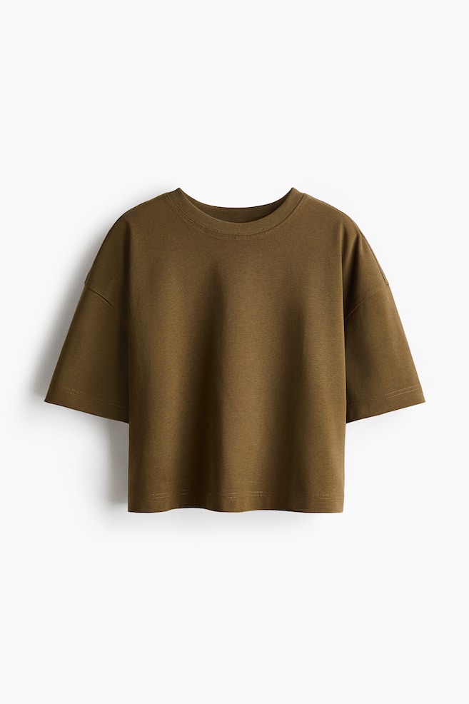 Kastiges T-Shirt - Khakigrün/Schwarz/Knallblau/Weiss/Blassgelb/Weinrot/Marineblau/Weiss/Dunkelbraun gestreift - 1