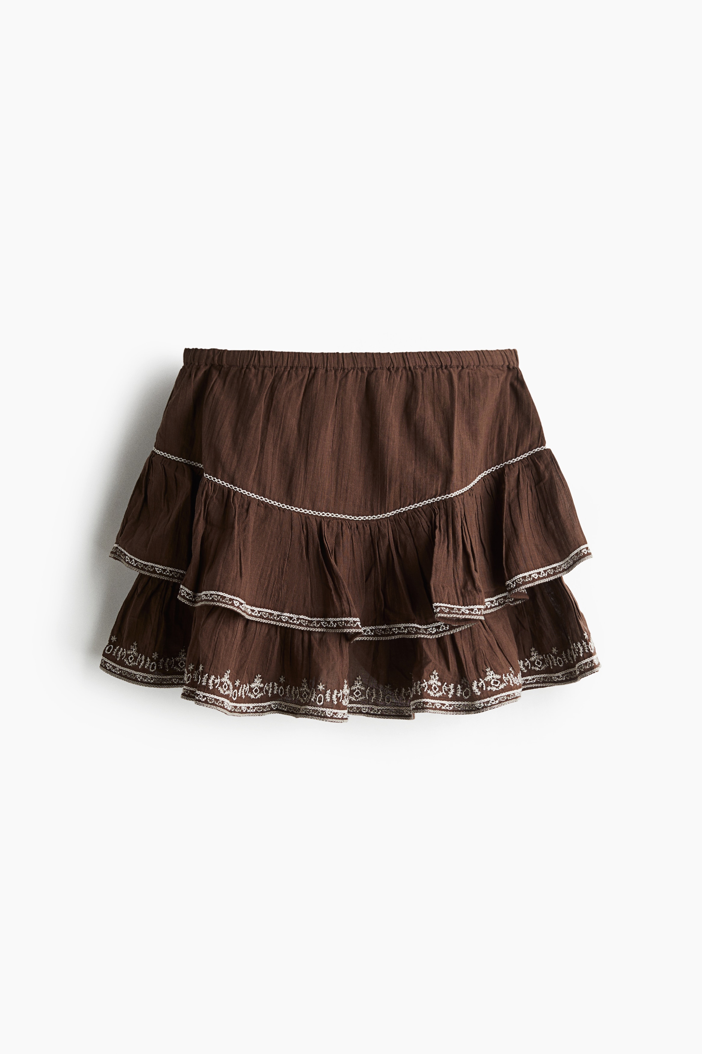刺繍コットンスカート - ブラウン