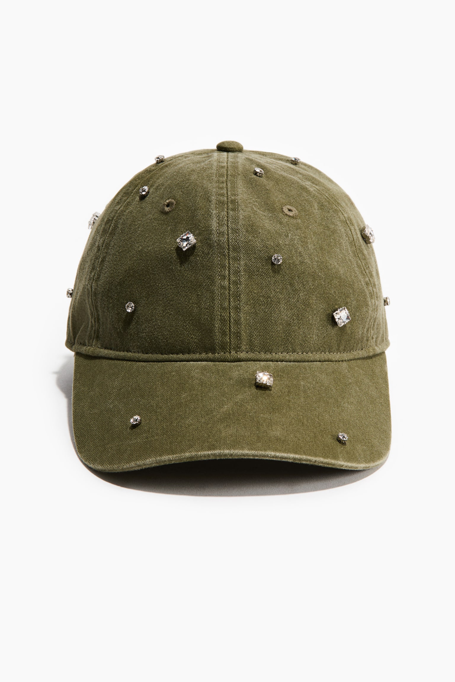 Rhinestone-embellished twill cap - ライトカーキグリーン