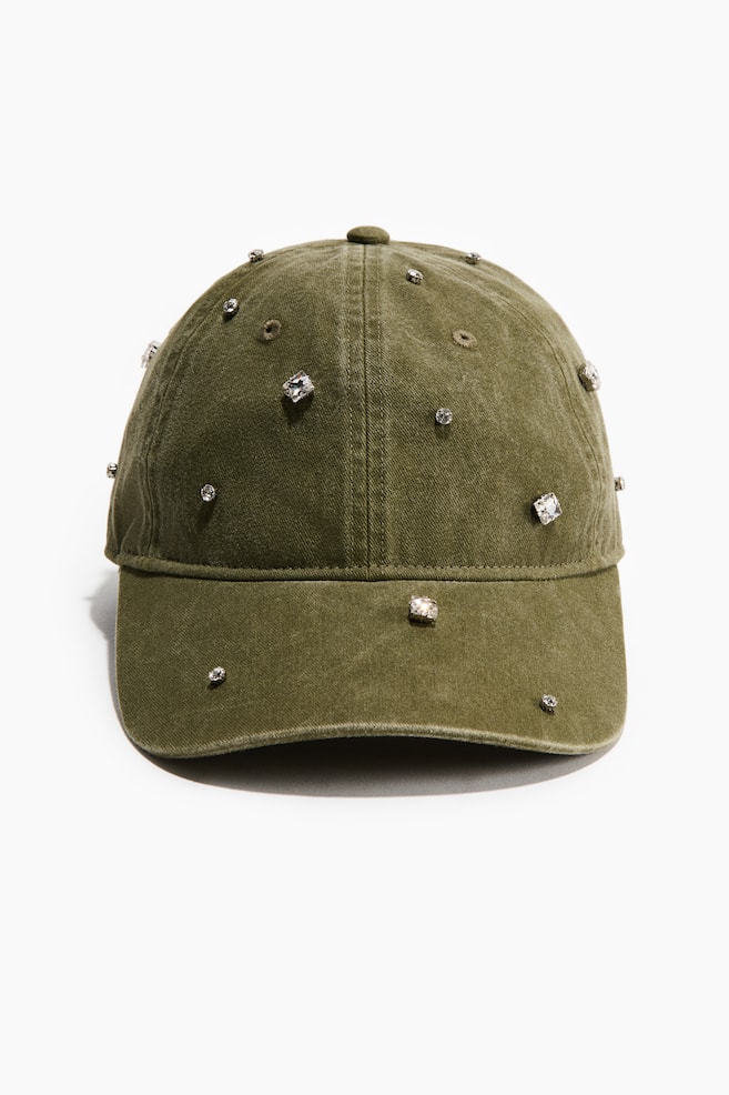 Rhinestone-embellished twill cap - Light khaki green - 1
