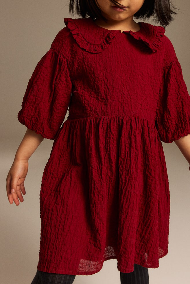 Kleid mit Kragen - Rot/Cremefarben - 3