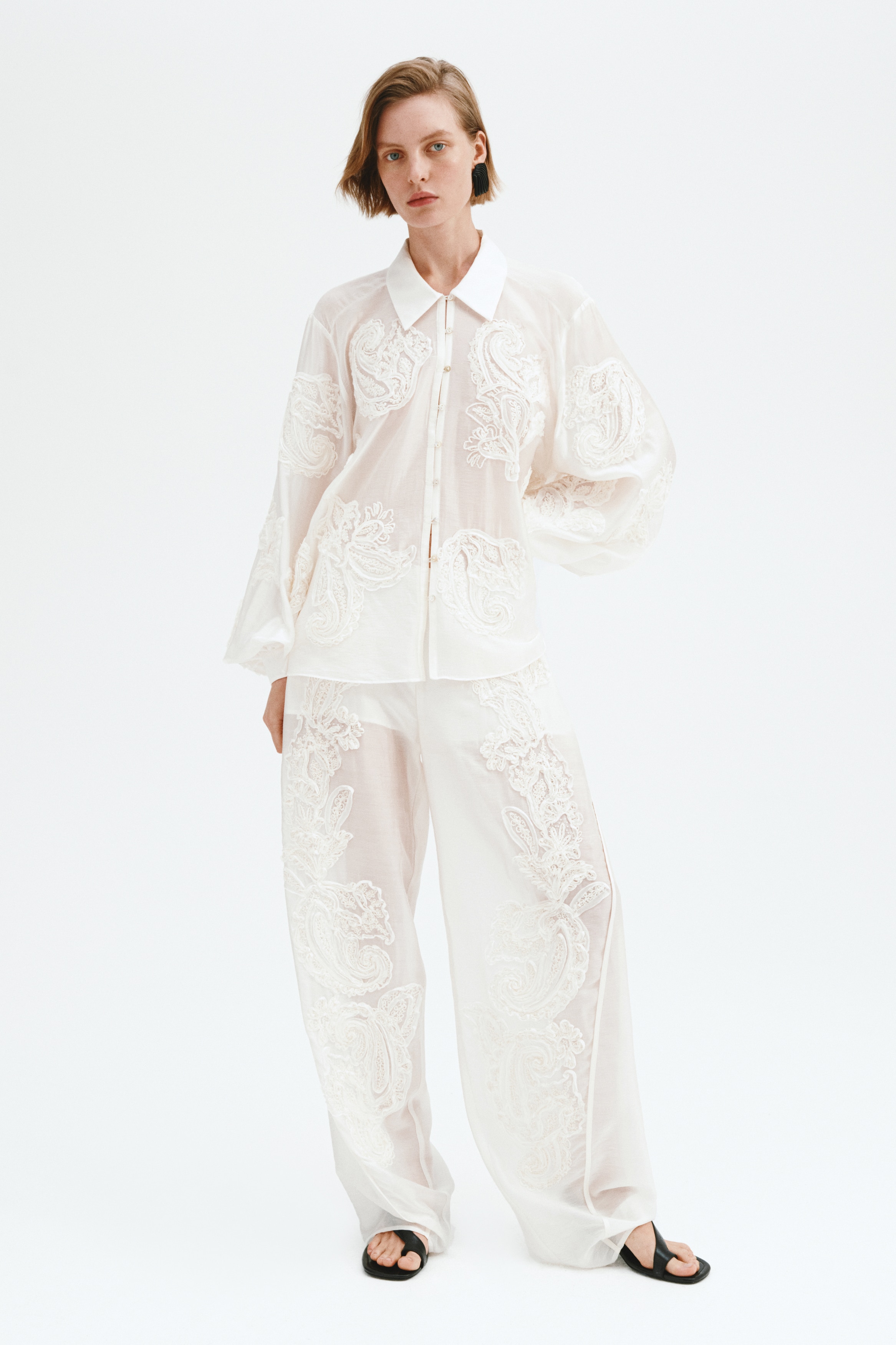 Barrel-broek met applicaties - Wit