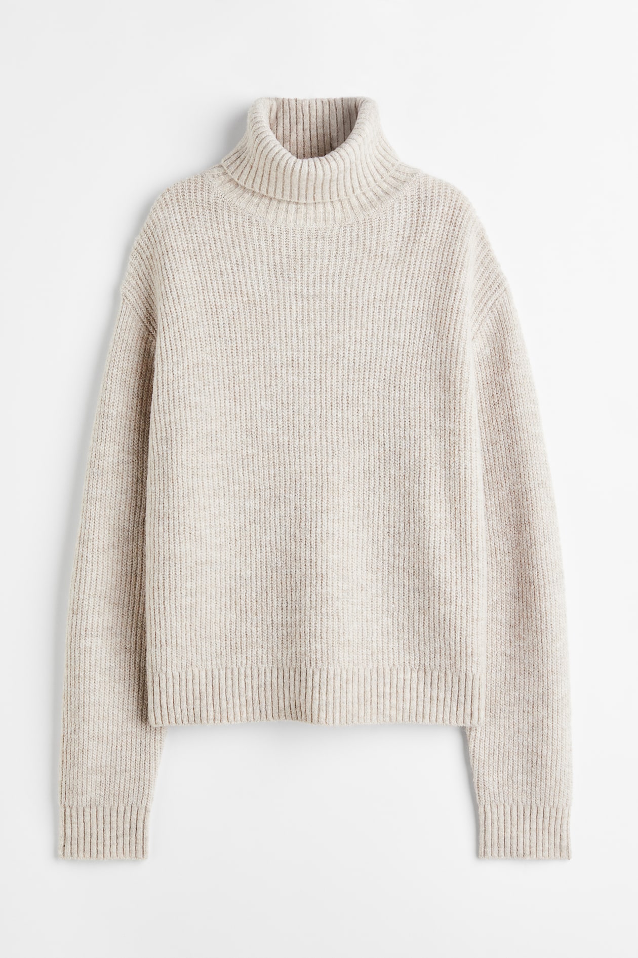 Rib-knit Turtleneck Sweater - Turtleneck - Long sleeve - Light beige ...