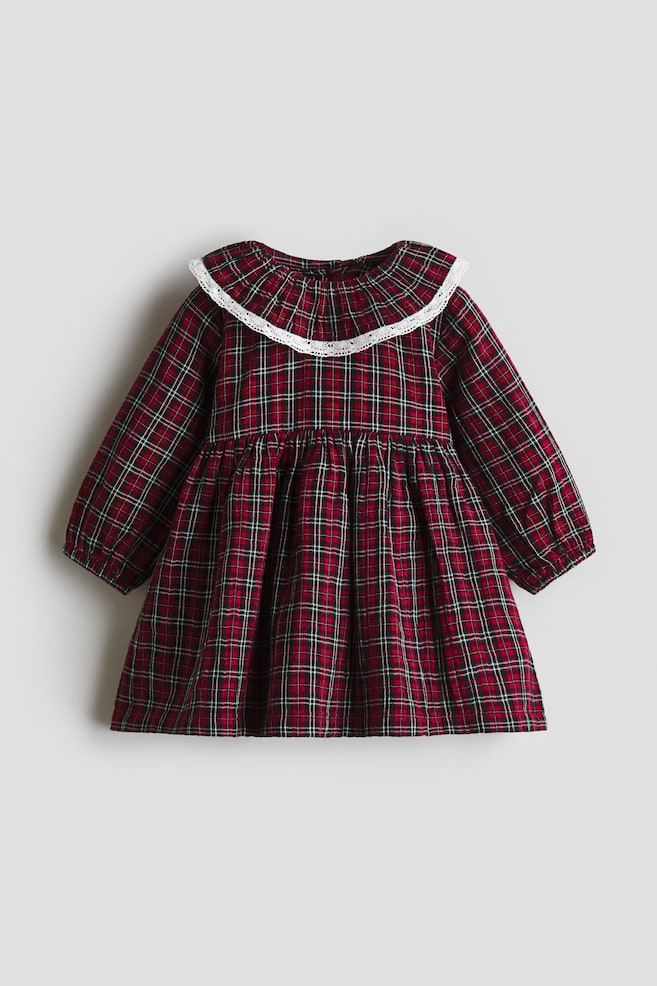 Cotton Dress - Dark red/plaid/Dusty pink/floral/Light pink/beige checked - 1