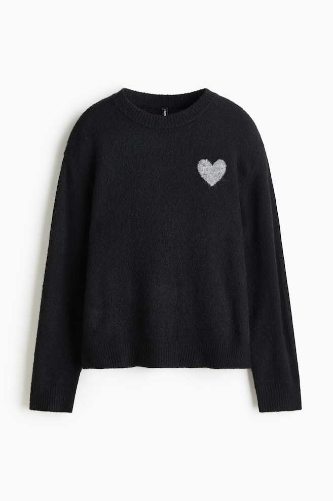 Pulover cu motiv - Negru/inimă/Bleumarin/32 - 1