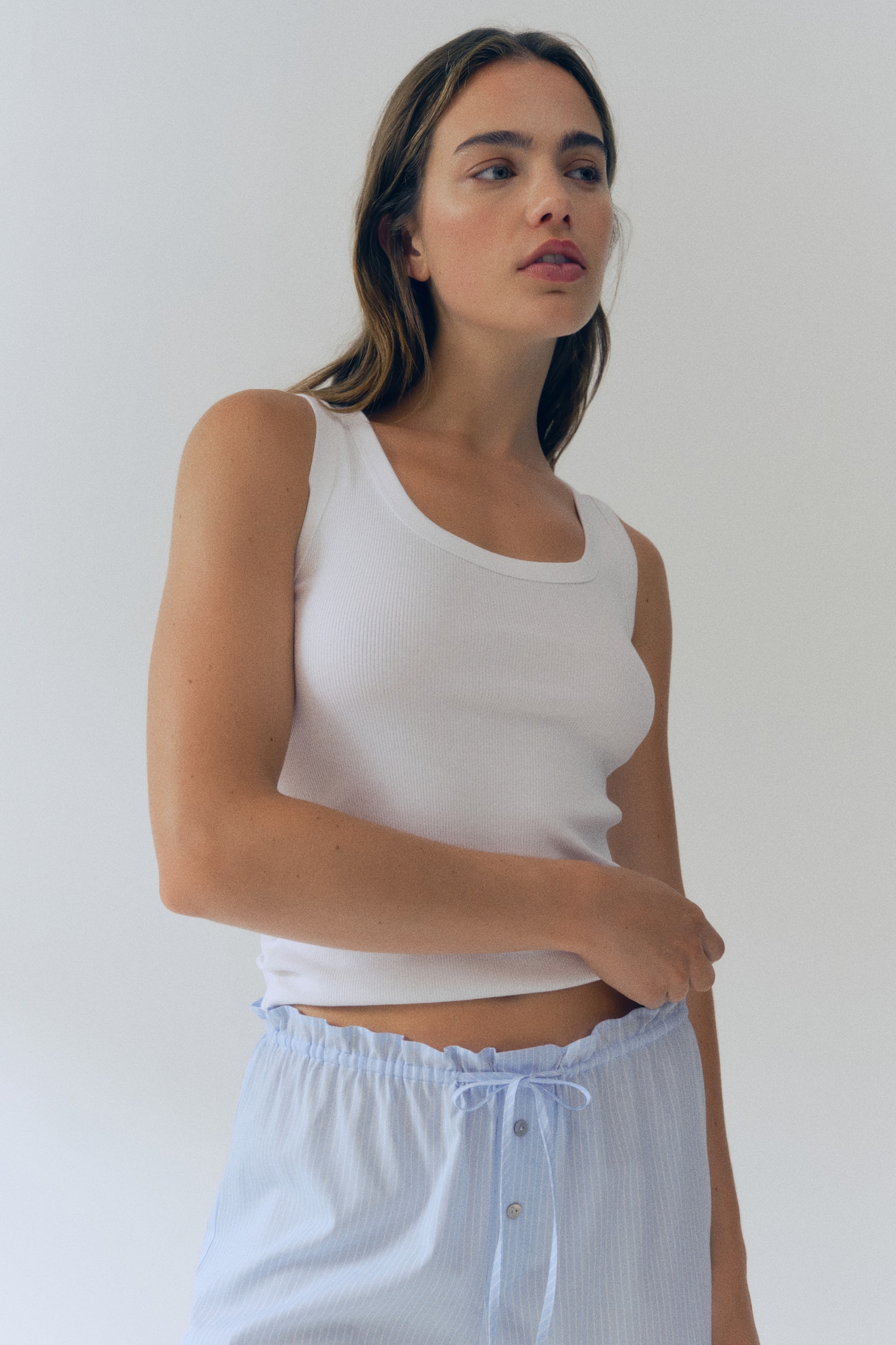 Пижамные брюки Poplin, хлопок — H&M, цвет: Светлый синий — фото 3