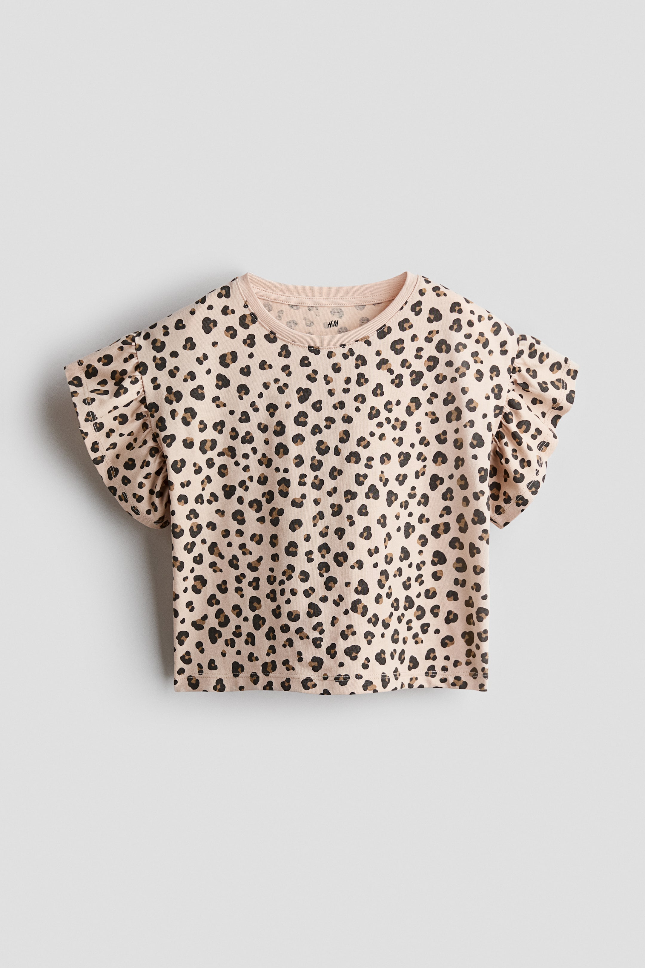 Переглянути збільшене зображення: Топ із рукавами-крильцями - Бежевий/леопардовий принт - Kids | H&M UA 1