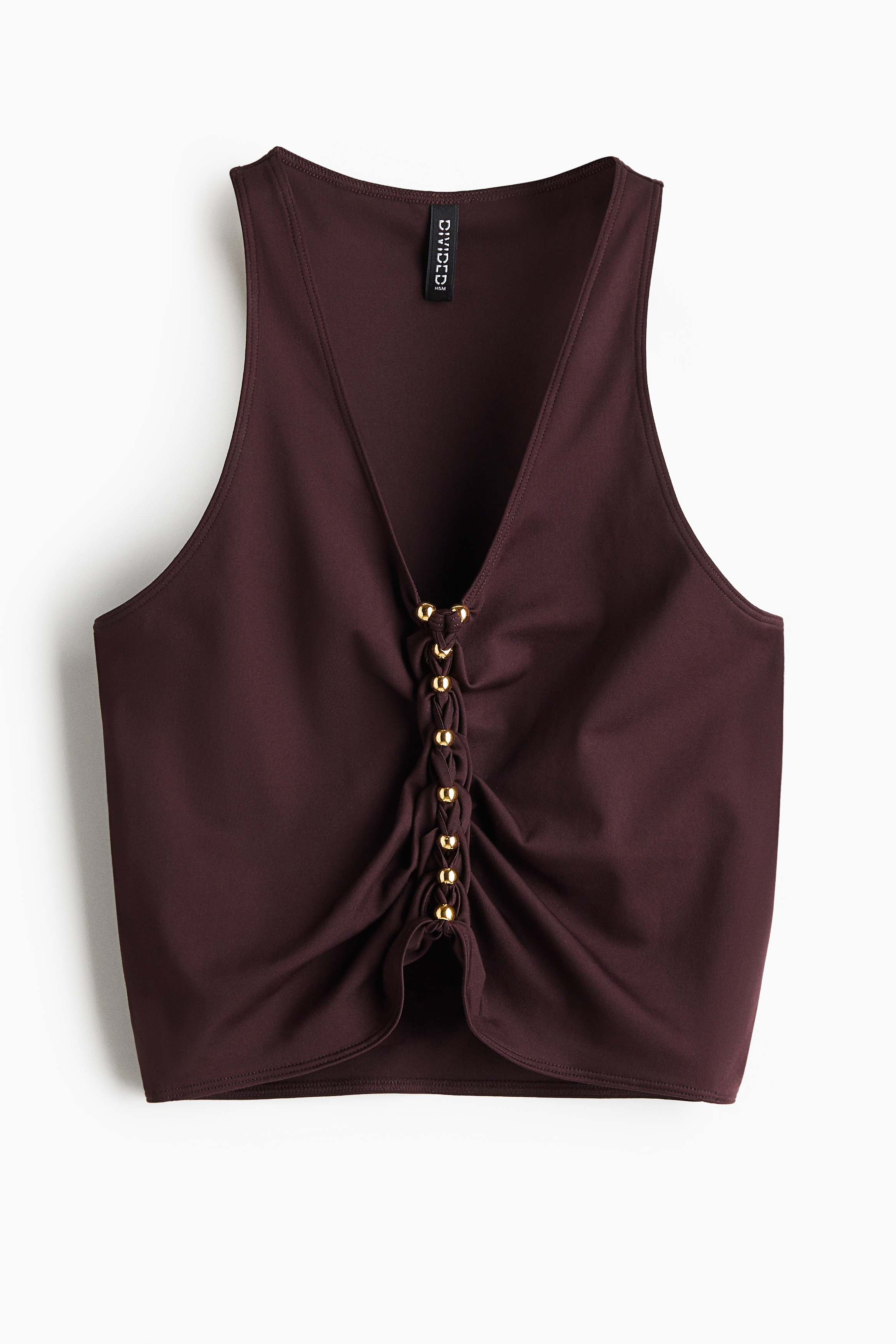 브레이드 디테일 탑 - 버건디/화이트/골드 컬러