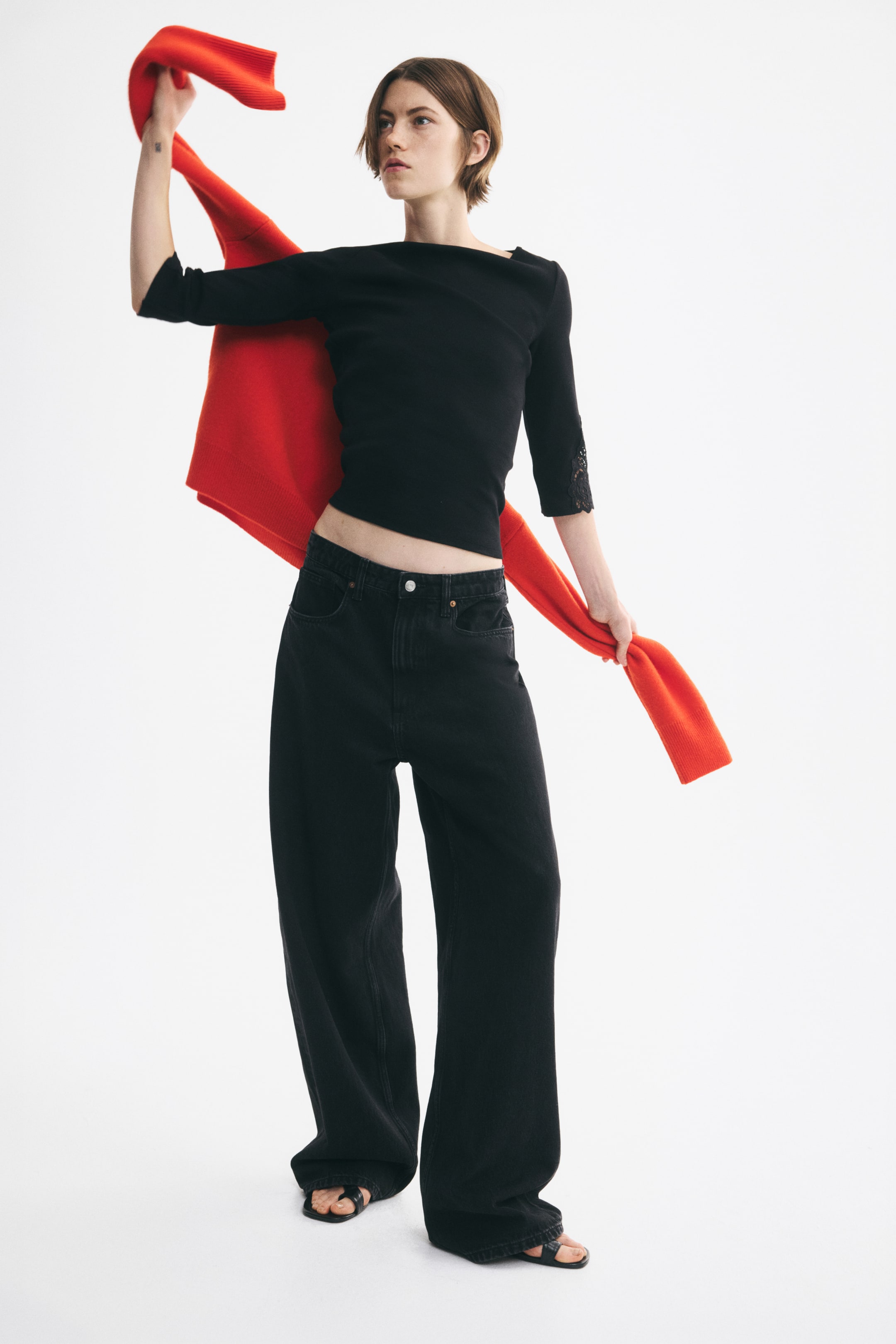 Boat-Neck Top with Lace Insets