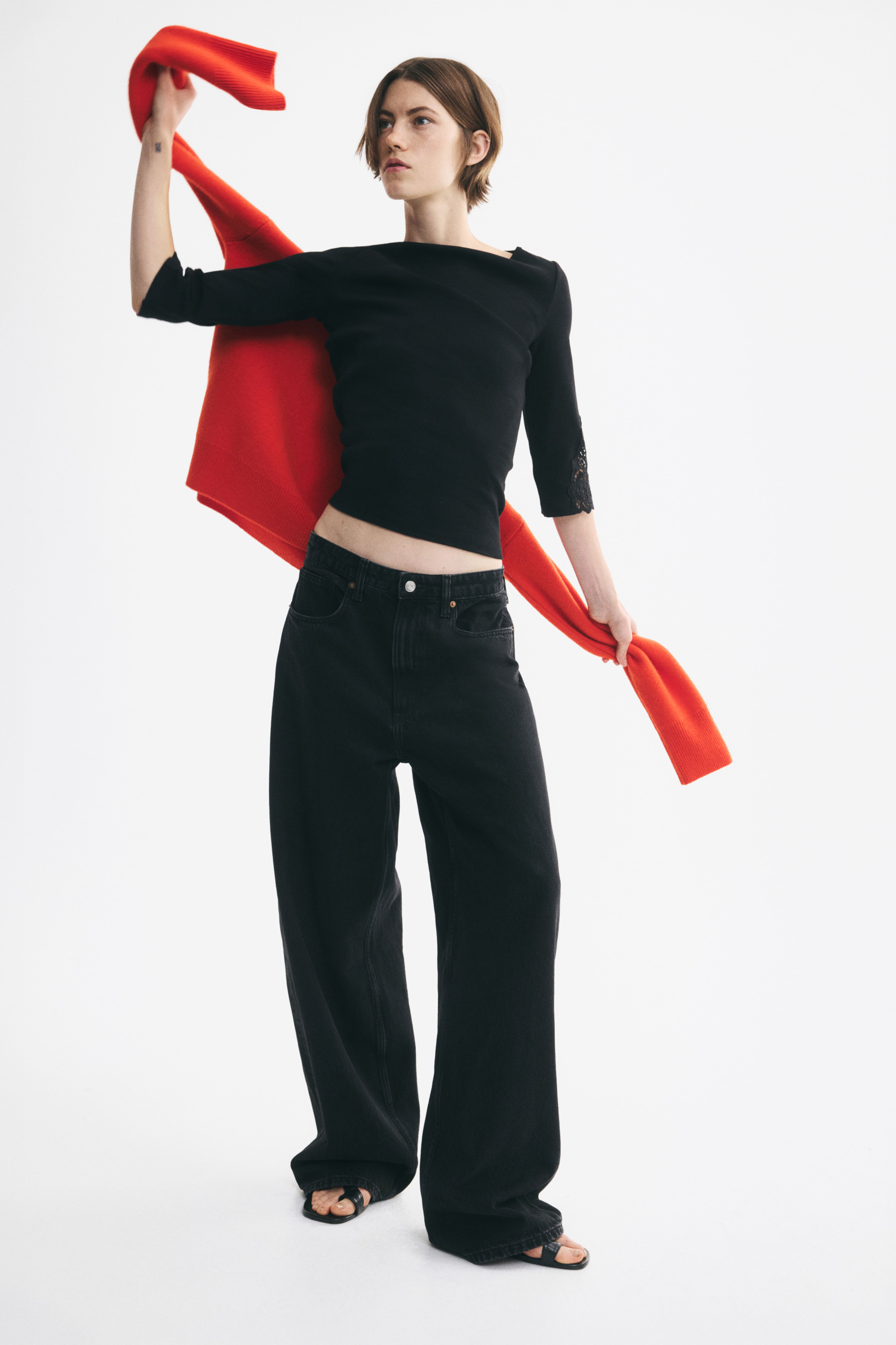 Boat-Neck Top with Lace Insets