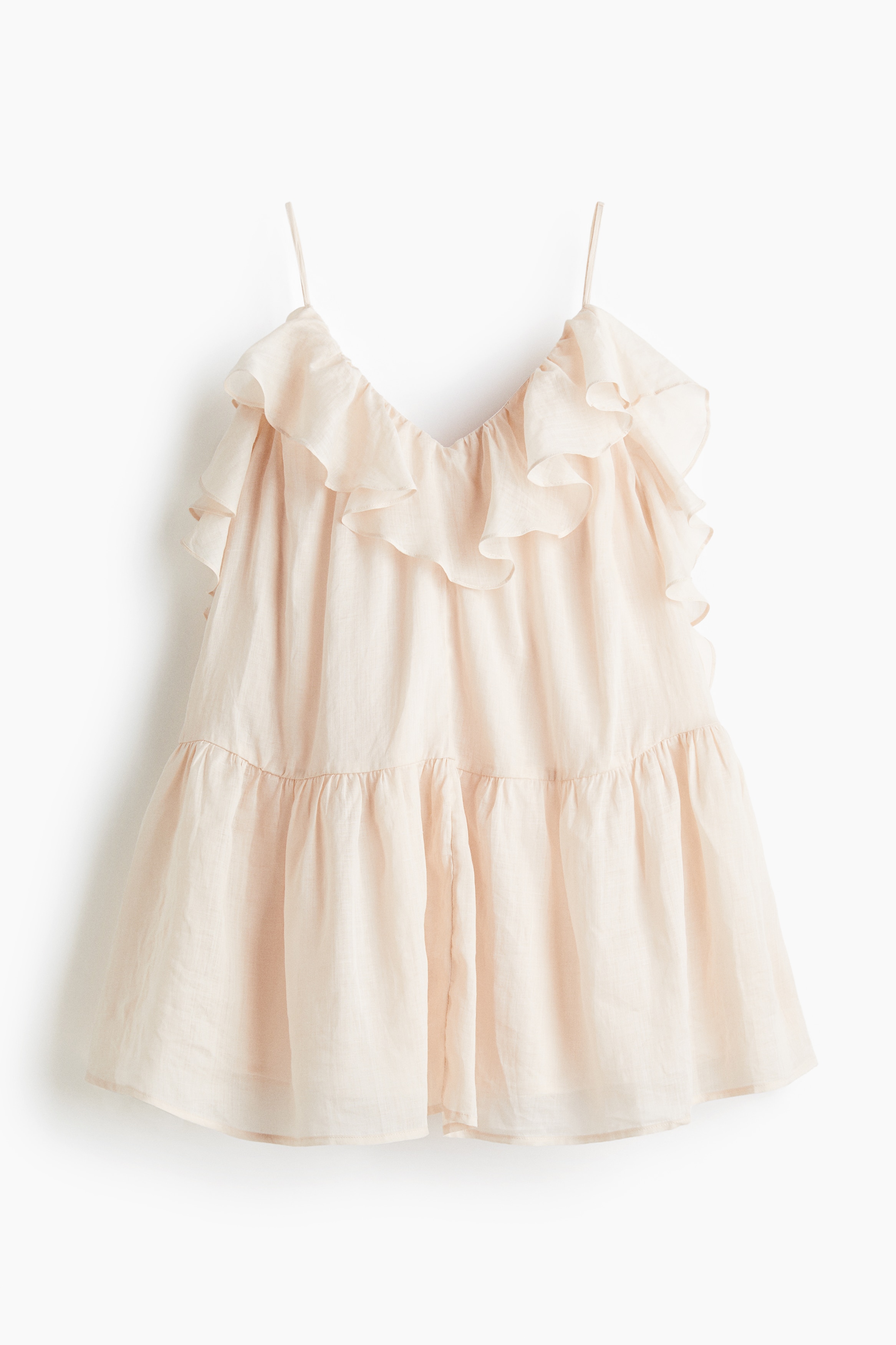 Flounced ramie dress - Powder pink