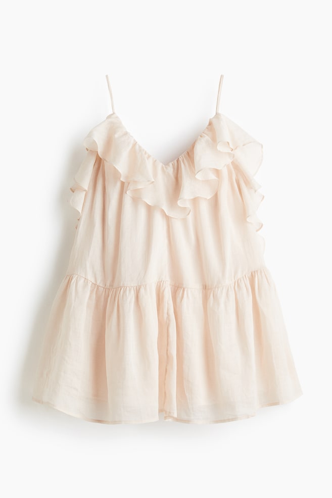 Flounced ramie dress - Powder pink - 1