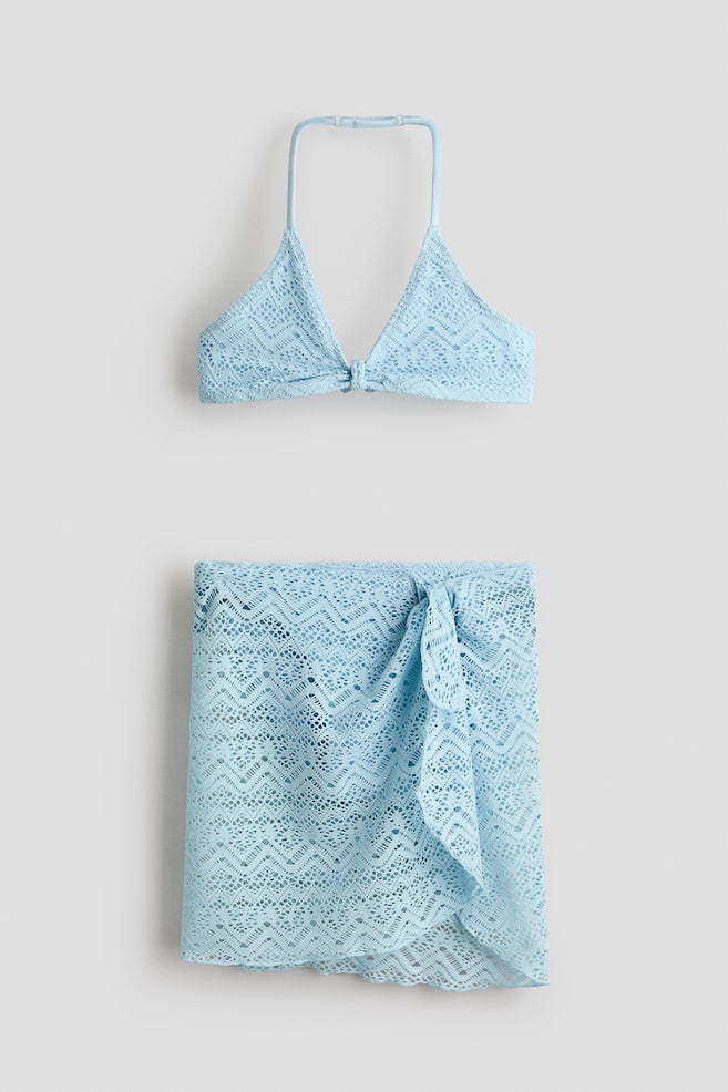 Conjunto de 3 piezas con apariencia de crochet - Azul claro - 1