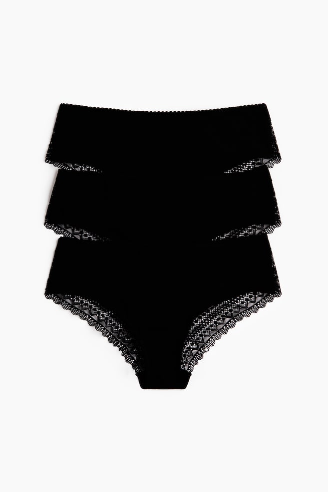 Set van 3 katoenen slips met kant - Hipster - Zwart/Lichtbeige gemêleerd/zwart - 1