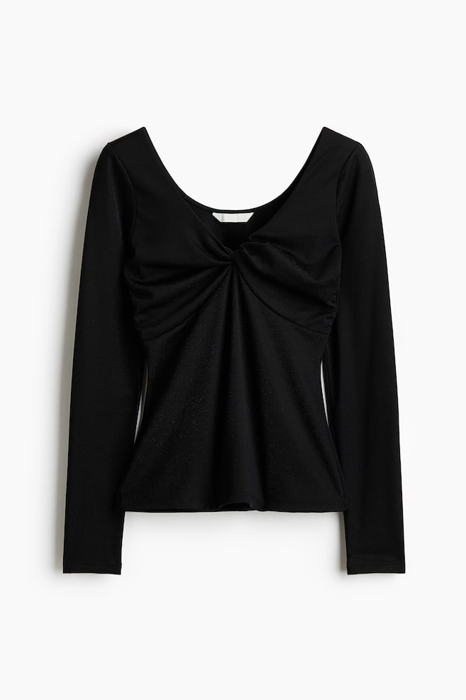 Glittery Twist-Detail Top - Black - 1