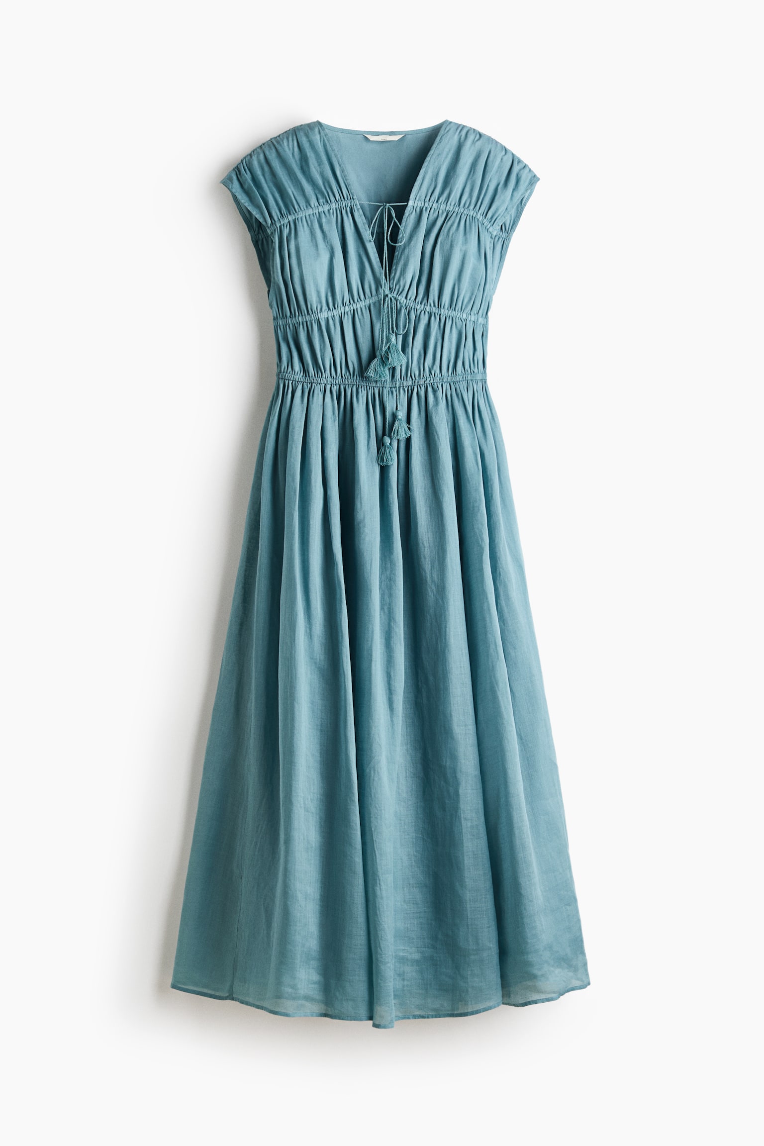 Drawstring-Detail Ramie Dress - Dusty turquoise/Black/Brown - 1