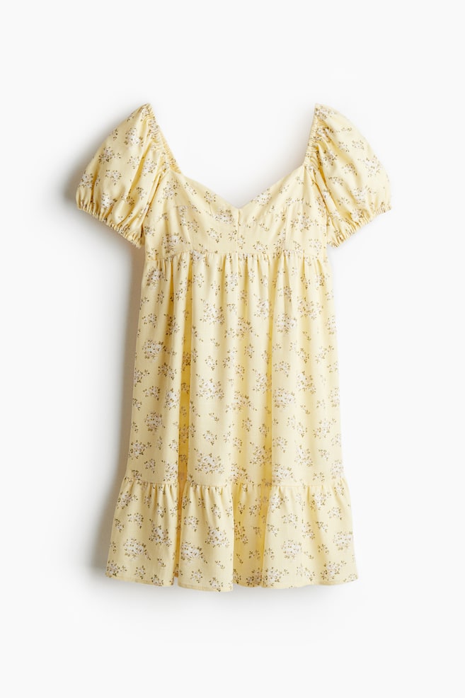 Kleid mit Puffärmeln - Hellgelb/Geblümt/Cremefarben/Geblümt/Cremefarben/Broderie Anglaise/Schwarz/Hellblau/Gestreift - 1