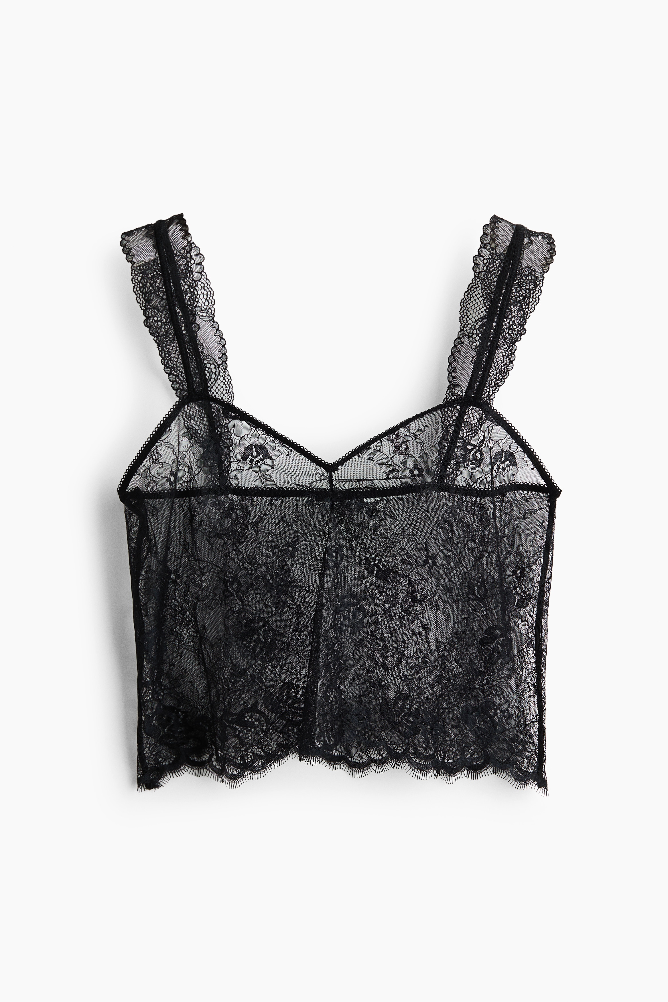 レースショートトップス - ブラック/ダークレッド