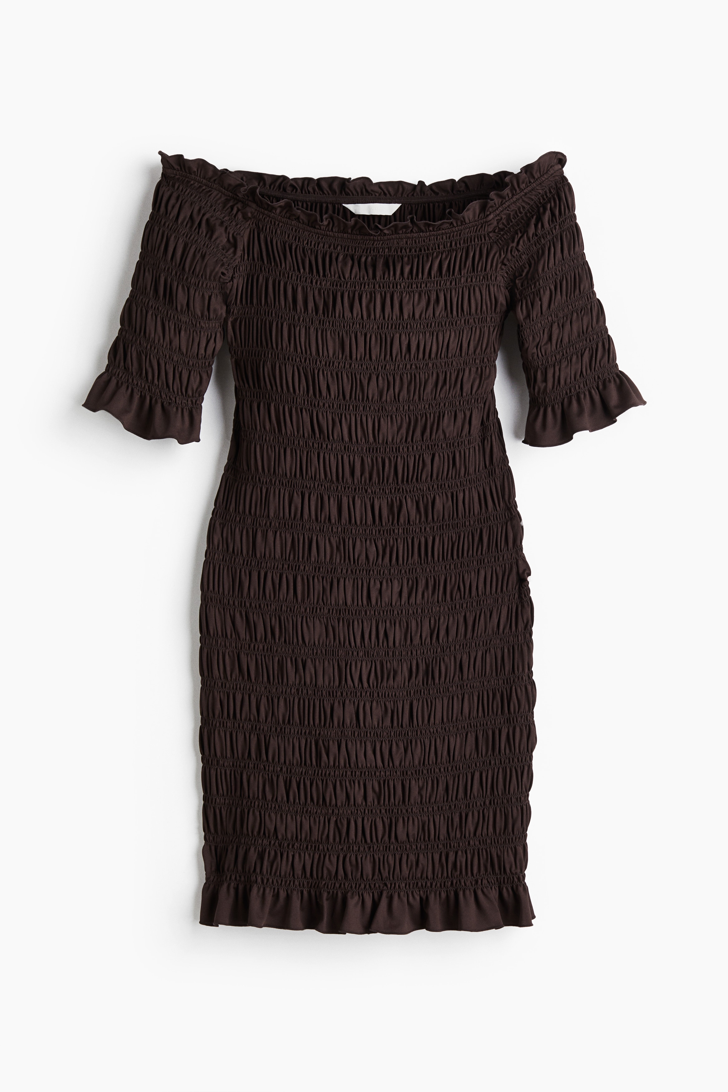 Rochie cu fronseuri și cu umerii goi - Maro-închis