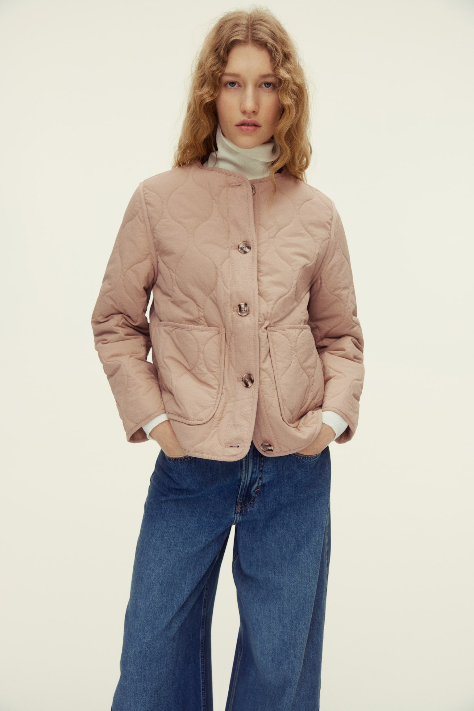 Quilted jacket - Beige/Dark brown - 1