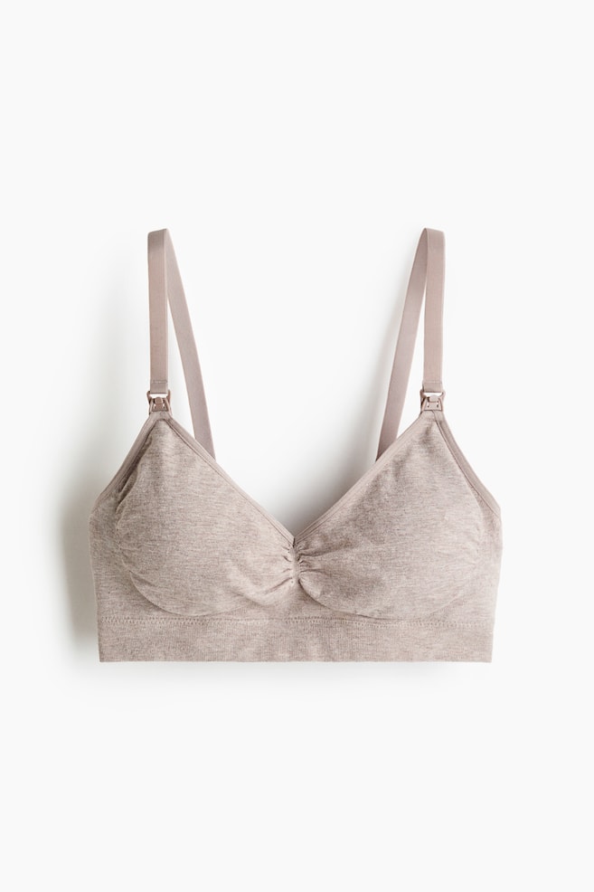 MAMA Seamless Padded Cotton-Blend Nursing Bra - Light taupe melange/Black - 1