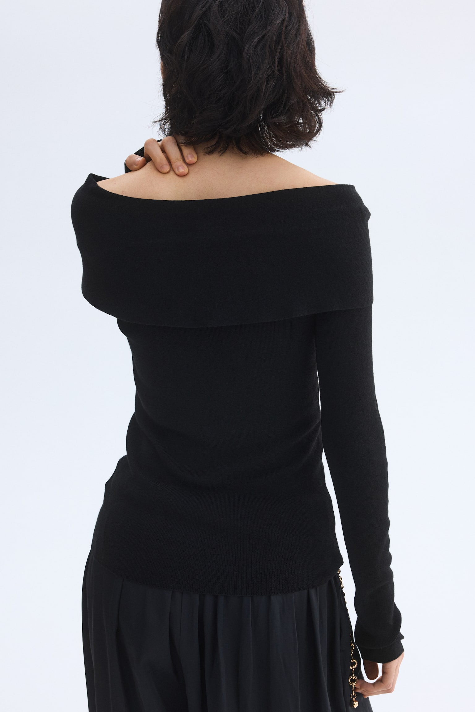 Twist-detail off-the-shoulder top - Black/Dark brown - 3