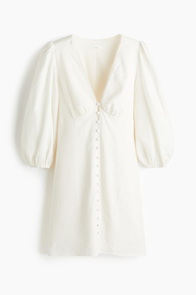 Linen-blend dress - White/White/Patterned - 1