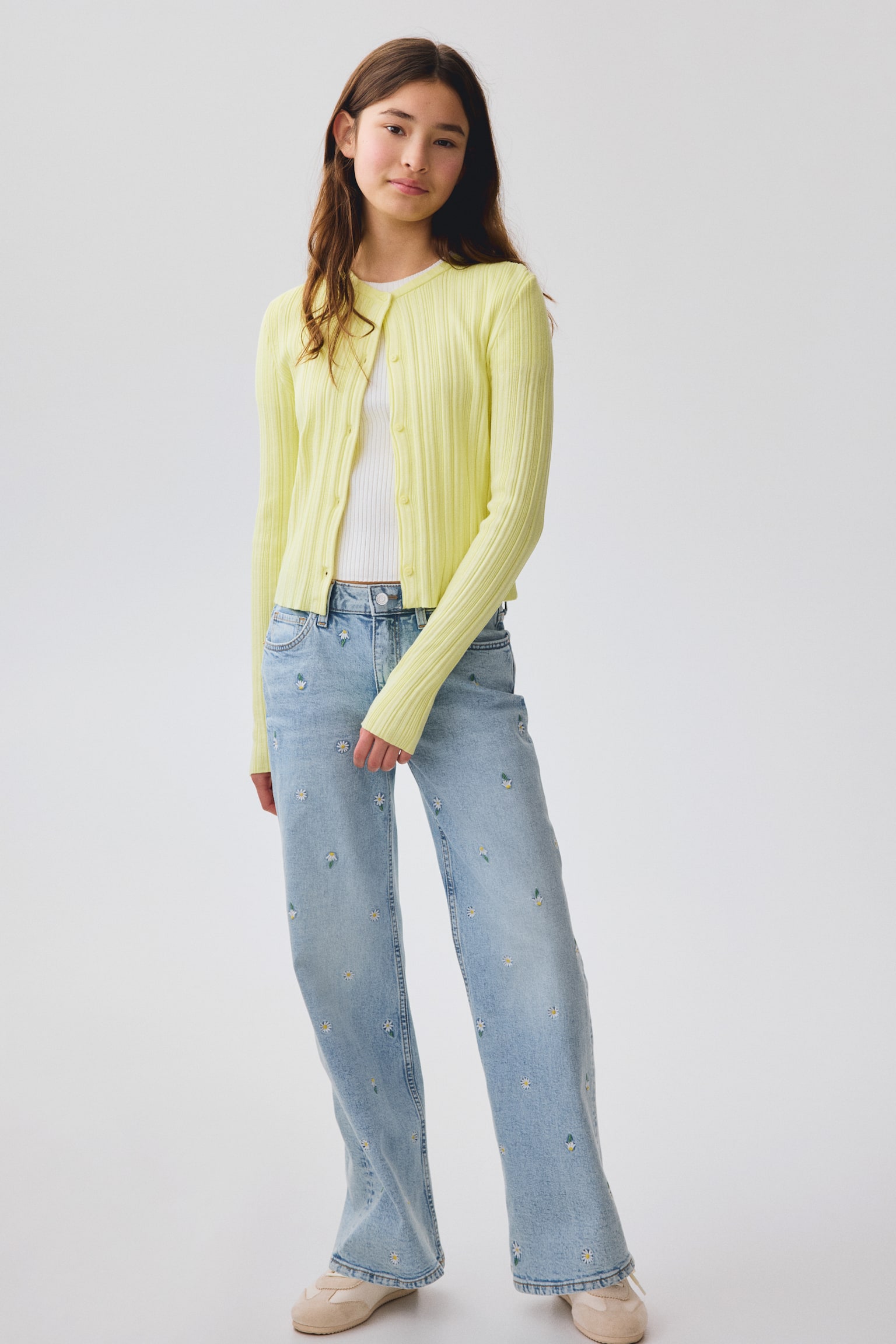 Baggy Fit Bootcut Leg Jeans - Світло-блакитний денім/квіти/Світло-сірий - 1