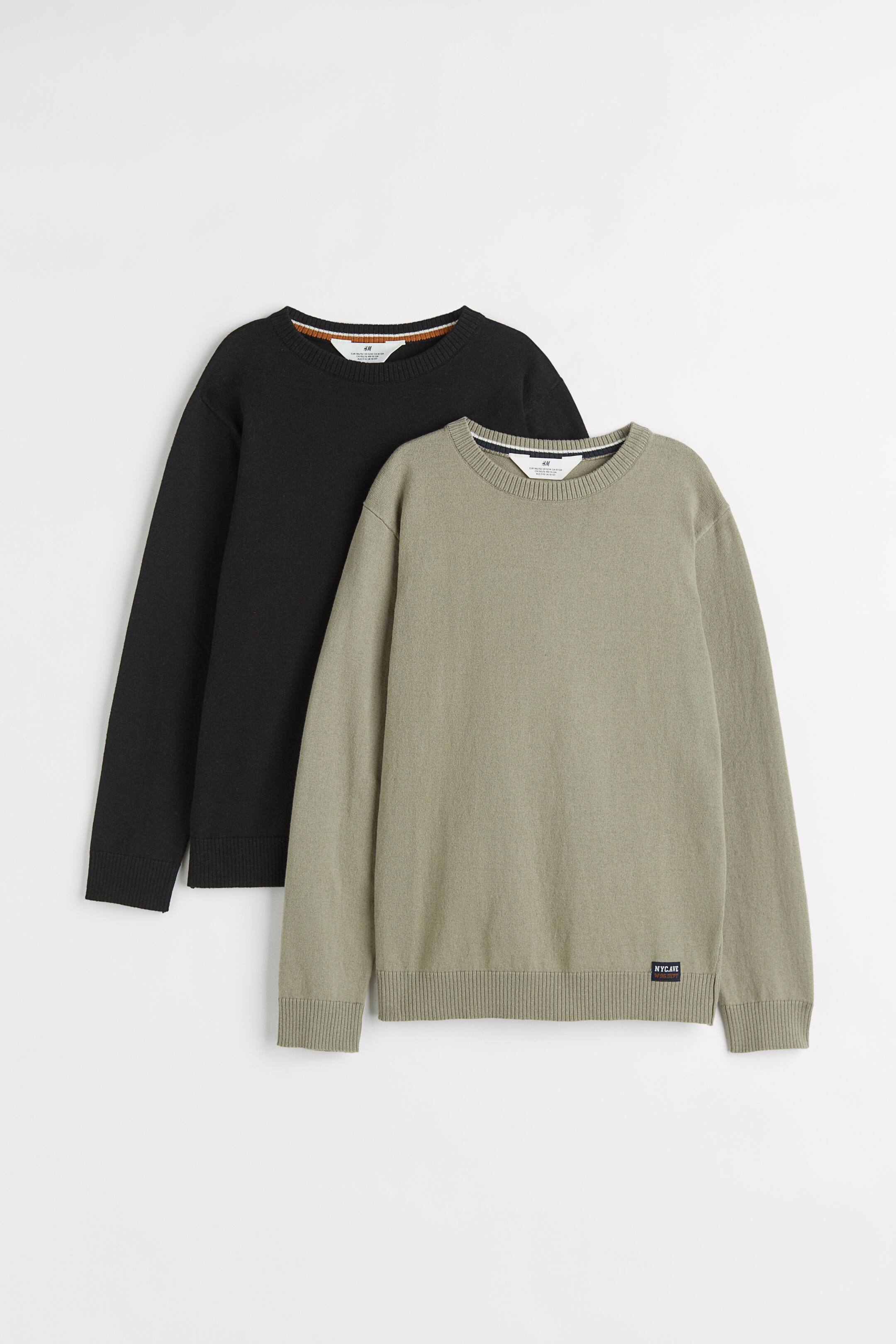 View larger image: 2-pack fine-knit jumpers - Black/Light khaki green - Kids | H&M IN 1