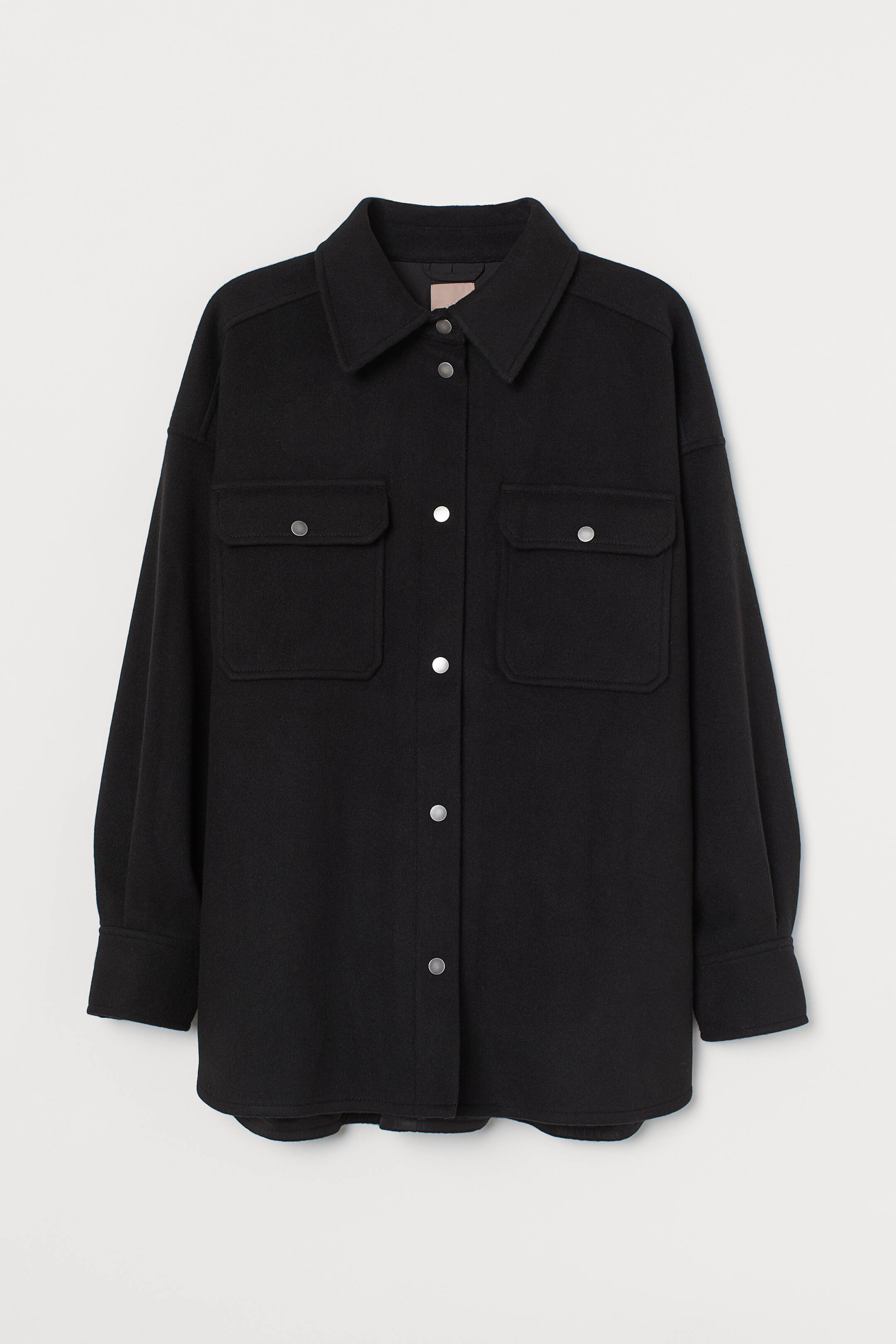 H&M+ Felted shacket - Black - Ladies | H&M HK