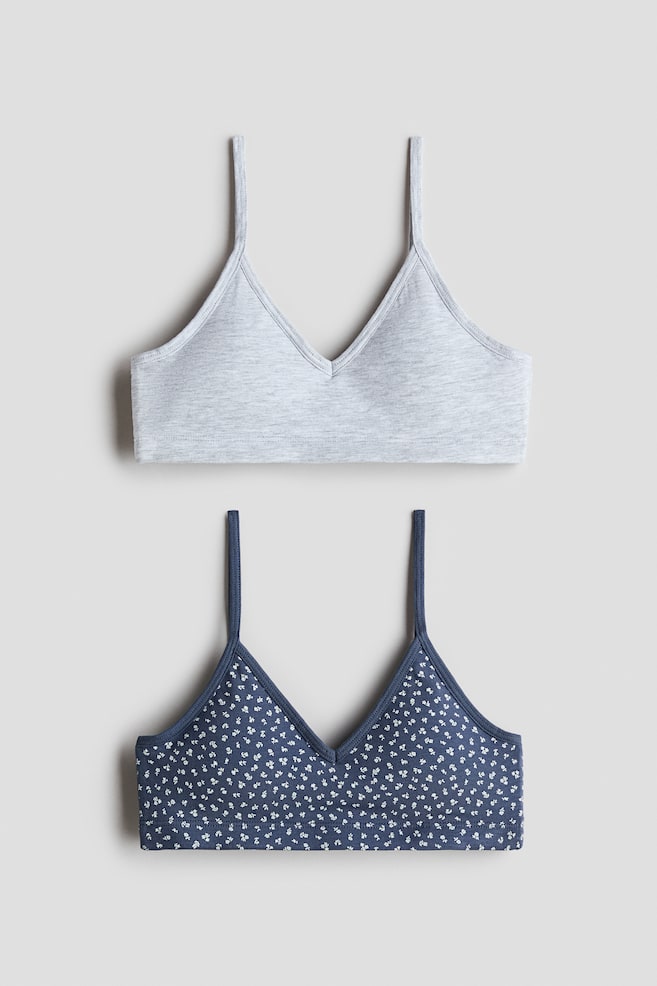 Lot de 2 crop tops paddées en coton - Bleu ancien foncé/fleuri/Blanc/noir/Crème/fleuri/Blanc - 1