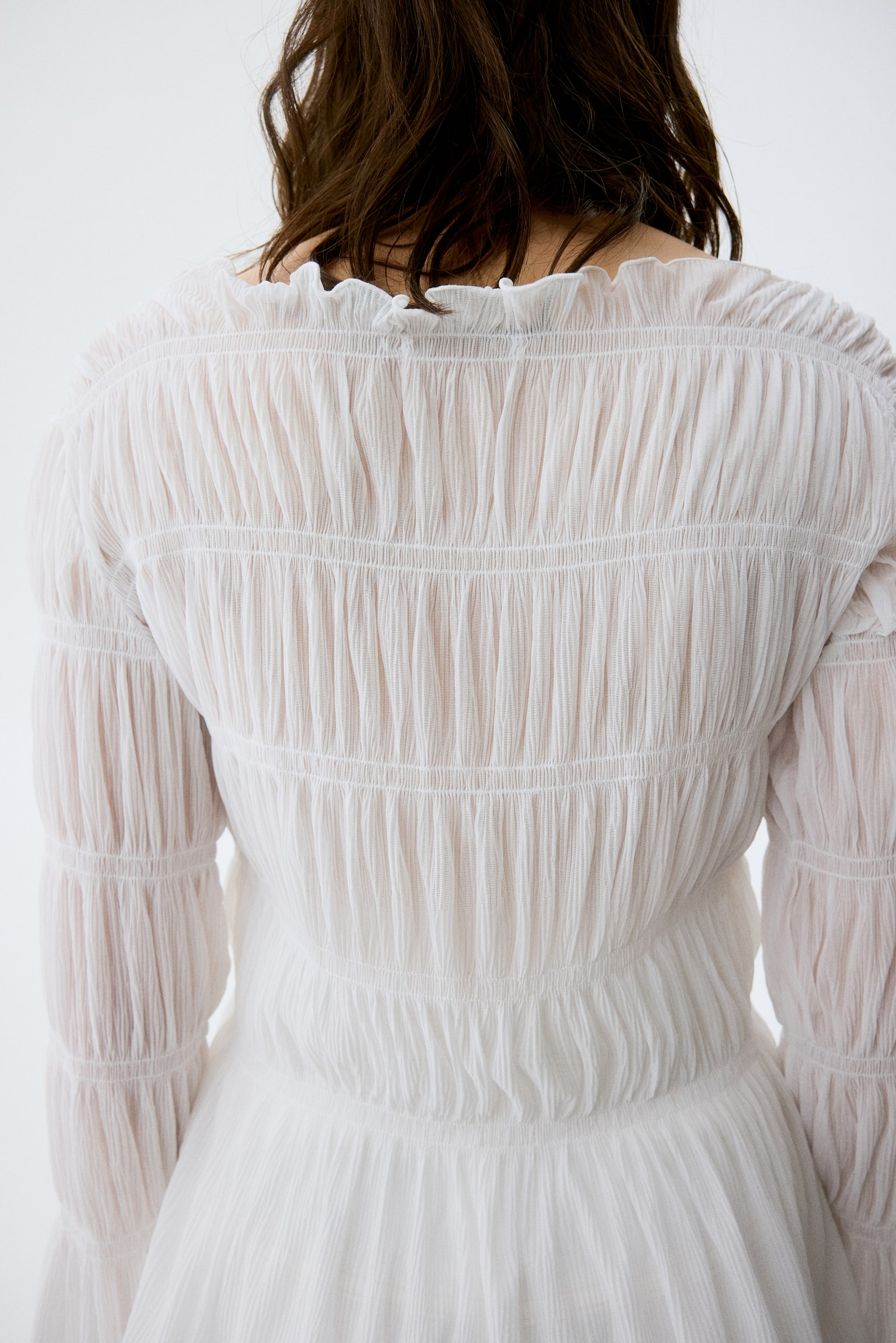 MAMA Gesmoktes Shirt mit U-Boot-Ausschnitt - Weiss/Schwarz - 5